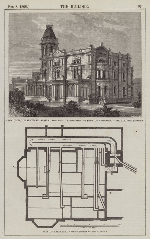 "The Cliff," Eastbourne, Sussex, met Speciale Regelingen voor Rook en Ventilatie, Mr H H Vale, Architect (gravure) door English School
