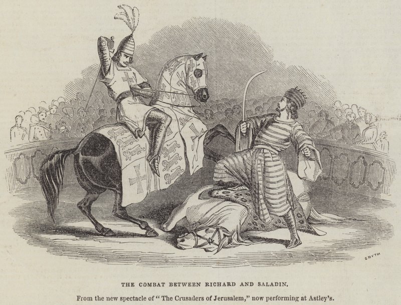 Het Gevecht tussen Richard en Saladin (gravure) door English School