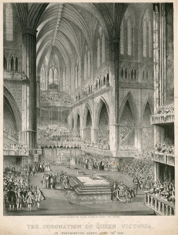 De kroning van Koningin Victoria in Westminster Abbey, 28 juni 1838 door English School