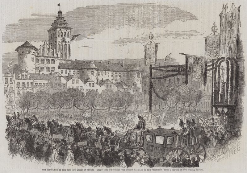 De Kroning van de Koning en Koningin van Pruisen, Intocht in Koningsberg, de Koets van de Koningin in de Processie door English School