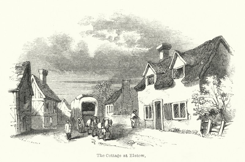 Het huisje in Elstow (gravure) door English School