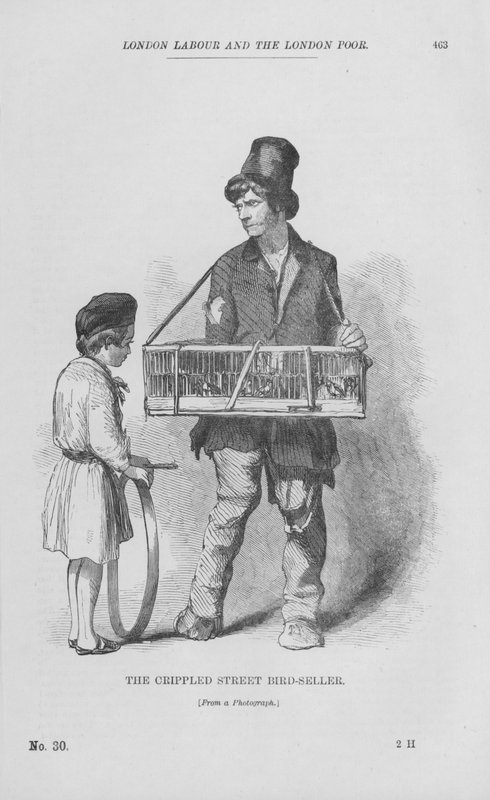 De Kreupele Straatvogelverkoper (gravure) door English School