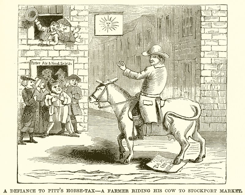 De Uitdaging aan Pitts Paardenbelasting--Een Boer Rijdt zijn Koe naar de Markt van Stockport door English School