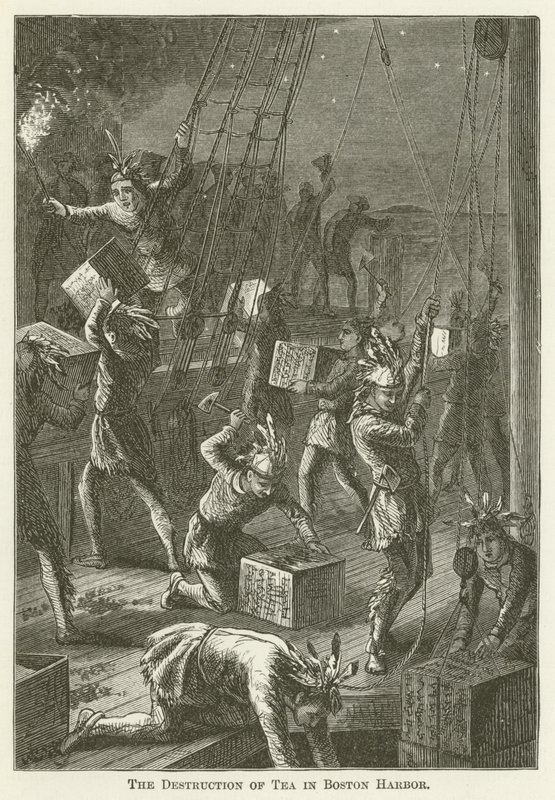 De vernietiging van thee in de haven van Boston door English School