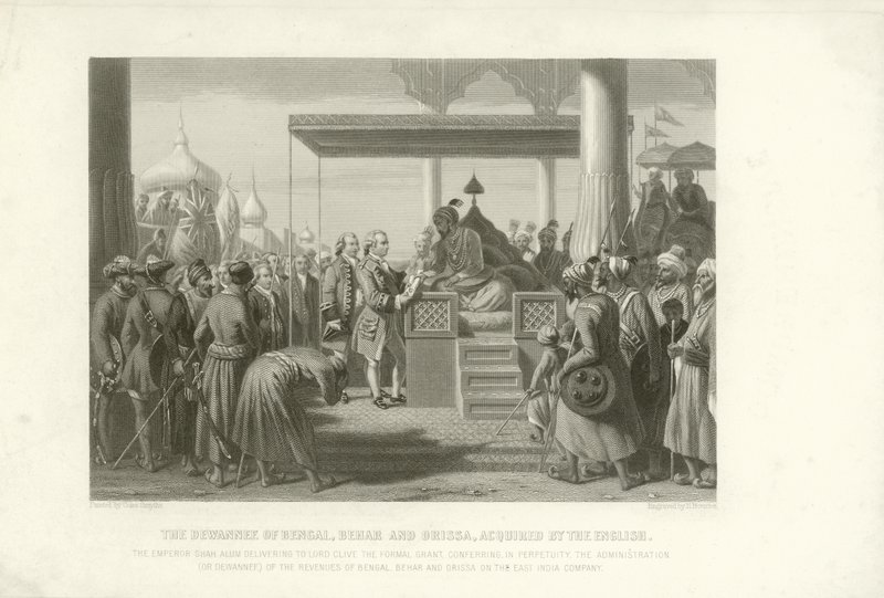 De Dewannee van Bengalen, Bihar en Orissa verworven door de Engelsen, India, 1765 door English School
