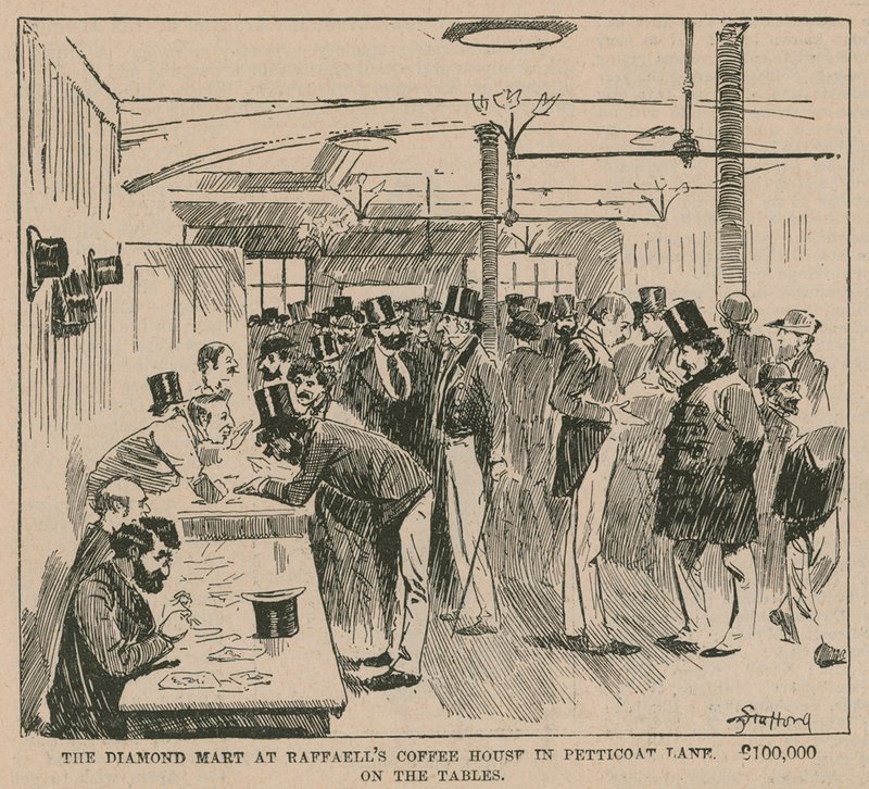 De Diamantmarkt bij Raffaells Coffee House in Petticoat Lane door English School
