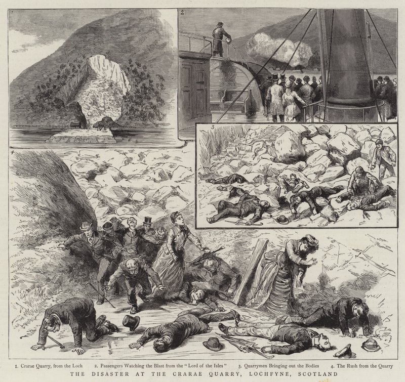 De Ramp bij de Crarae Steengroeve, Lochfyne, Schotland (gravure) door English School