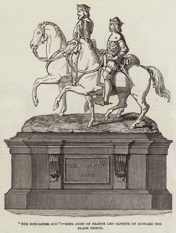 "De Doncaster Cup", koning Jan van Frankrijk gevangen genomen door Edward de Zwarte Prins (gravure) door English School