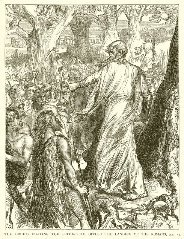 De Druïden zetten de Britten aan om de Landing van de Romeinen te Weerstaan, B.C. 55 door English School