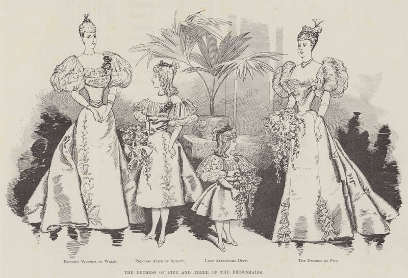 De hertogin van Fife en drie van de bruidsmeisjes (gravure) door English School