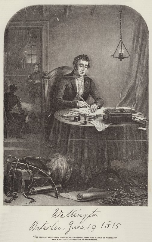 De Hertog van Wellington schrijft het bericht na Waterloo door English School