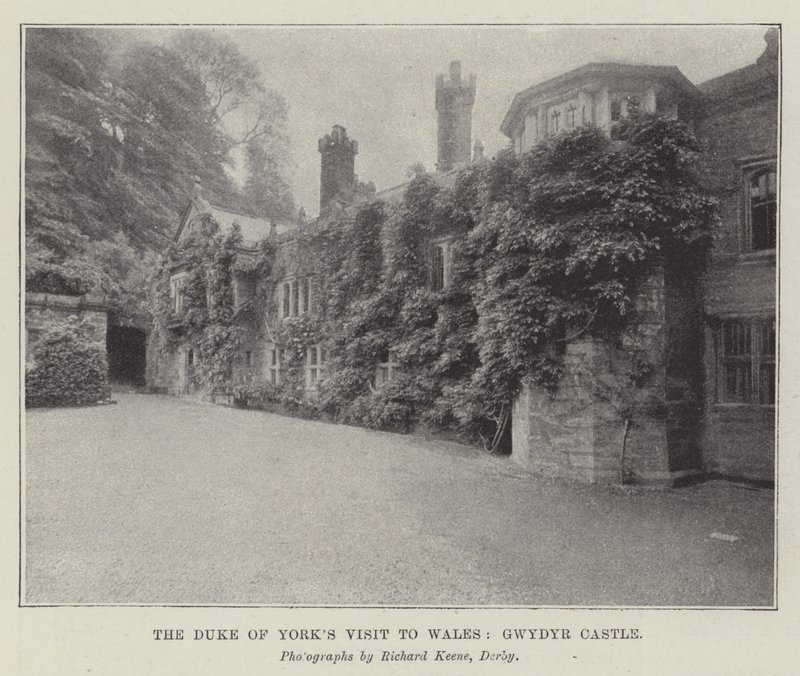 Het bezoek van de hertog van York aan Wales, Gwydyr Castle (gravure) door English School