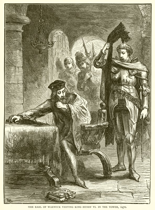 De Graaf van Warwick bezoekt Koning Hendrik VI in de Toren, 1470 door English School