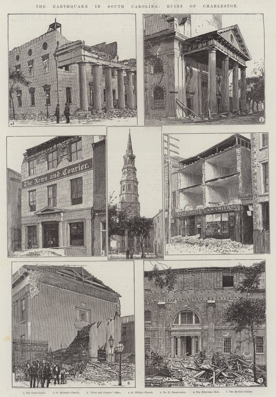 De aardbeving in South Carolina, Ruïnes van Charleston door English School