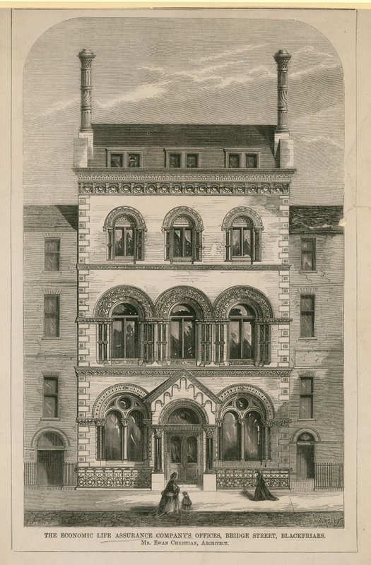 De kantoren van de Economic Life Assurance Company, Bridge Street, Londen door English School