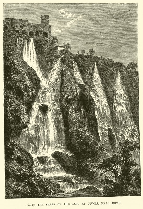 De watervallen van de Anio bij Tivoli, nabij Rome door English School
