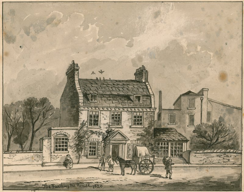 The Farthing Pie House, Londen, originele tekening gedateerd 1820 door English School