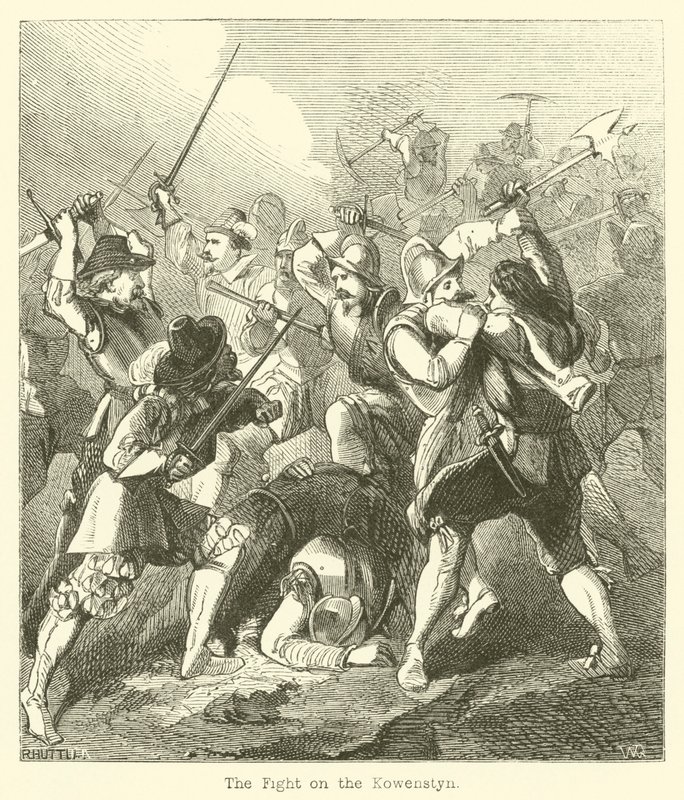 De strijd op de Kowenstyn (gravure) door English School