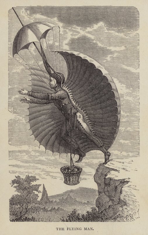 De vliegende man (gravure) door English School