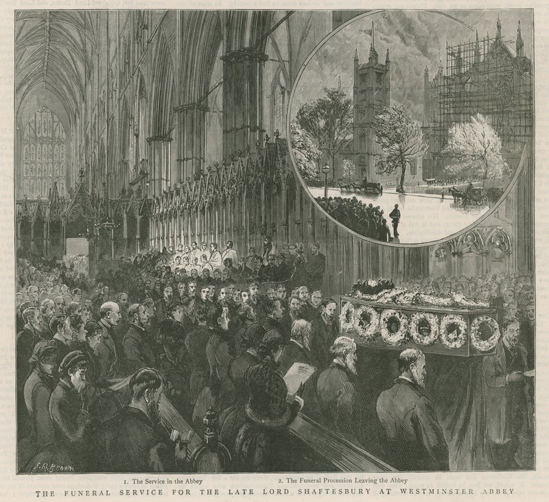 De uitvaartdienst voor wijlen Lord Shaftesbury in Westminster door English School