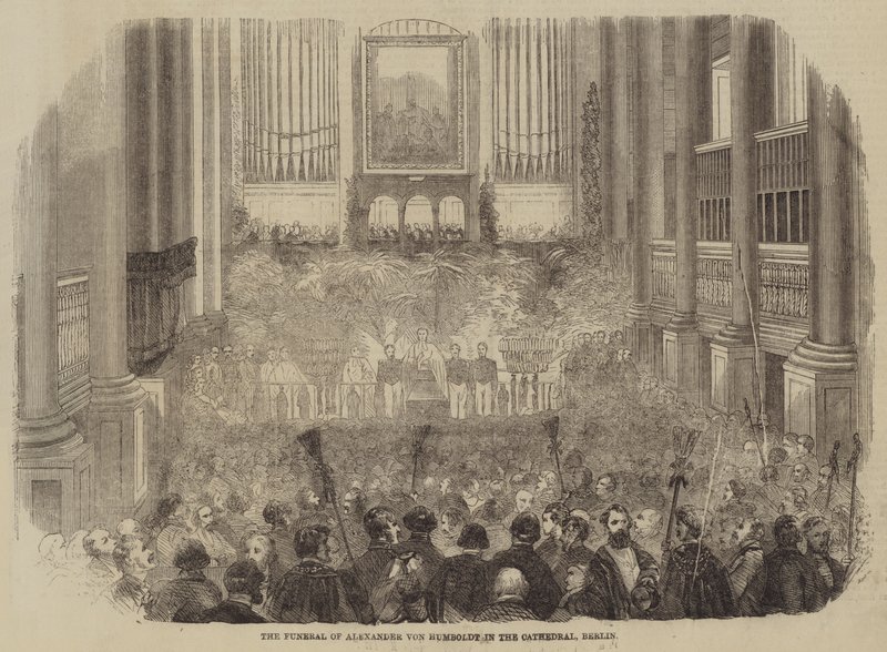 De begrafenis van Alexander von Humboldt in de kathedraal, Berlijn (gravure) door English School