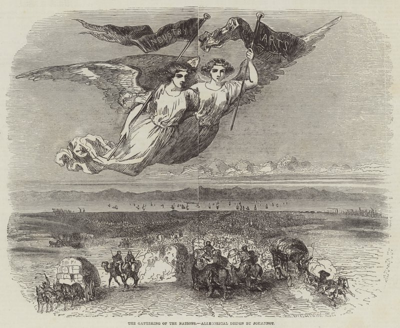 De verzameling van de naties, allegorisch ontwerp door Johannot door English School