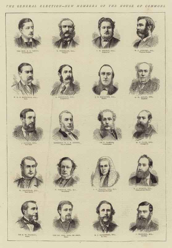 De Algemene Verkiezingen, Nieuwe Leden van het Lagerhuis (gravure) door English School
