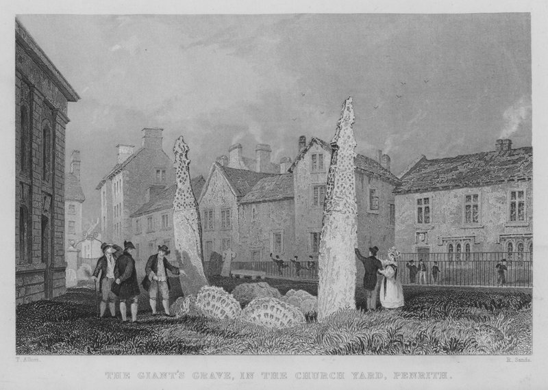 Het graf van de reus, op het kerkhof, Penrith (gravure) door English School