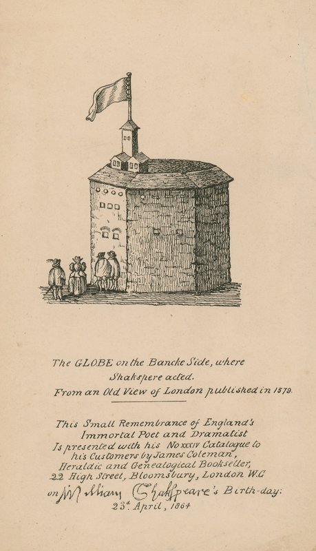 De Globe, Bankside, Londen, gebaseerd op een oude afbeelding van Londen gepubliceerd in 1579 door English School