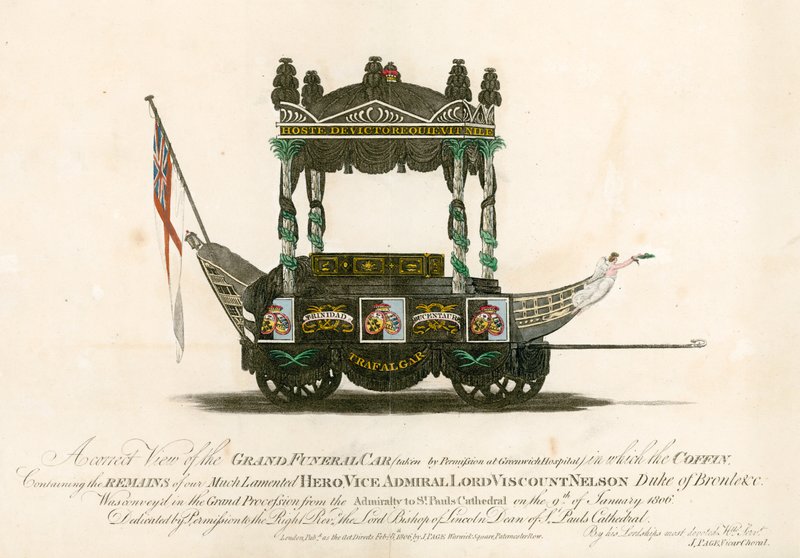 De grote begrafeniswagen van vice-admiraal Lord Viscount Nelson door English School