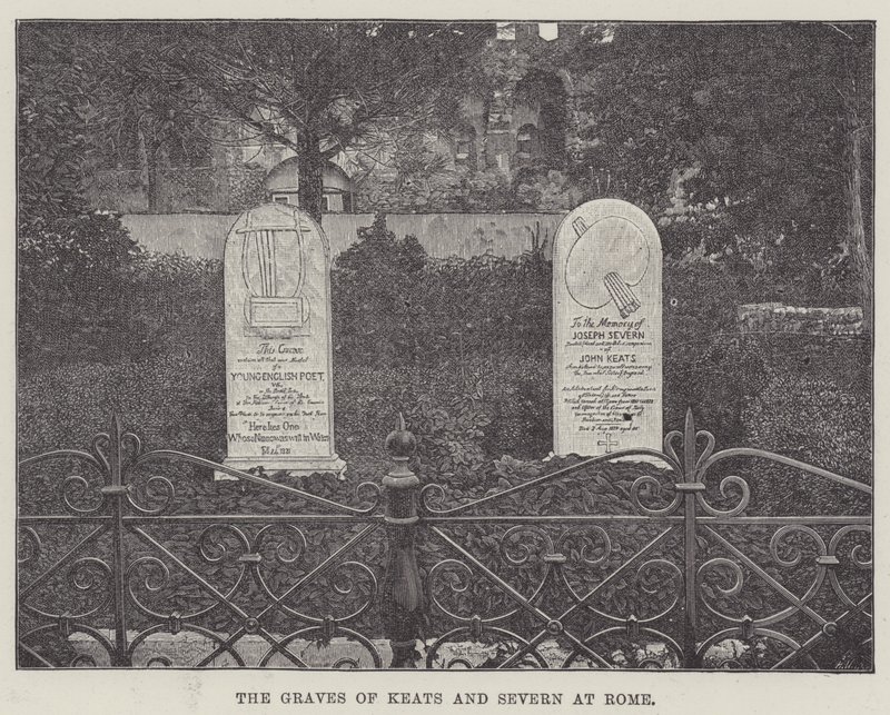 De graven van Keats en Severn in Rome (gravure) door English School