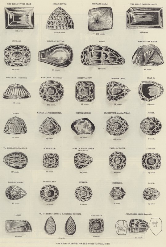 De Grote Diamanten van de Wereld (gravure) door English School