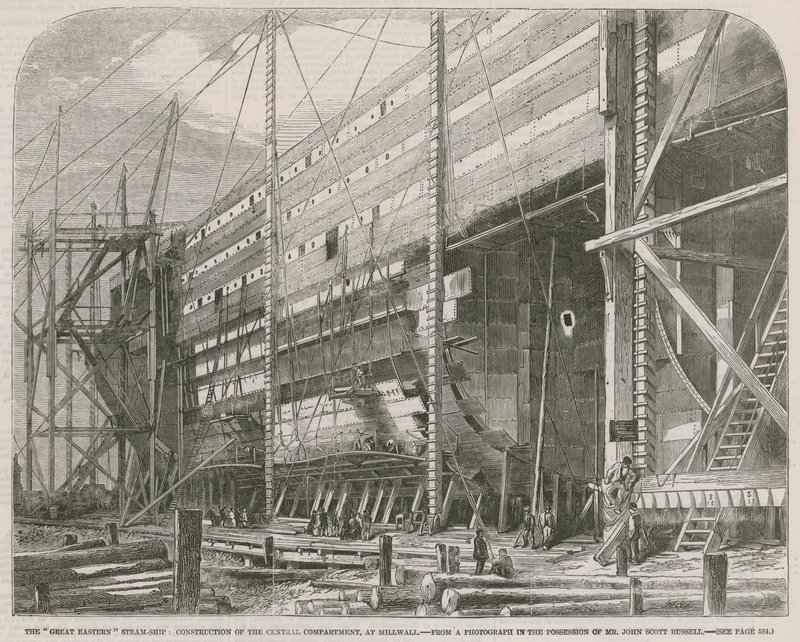 De Great Eastern stoomschip; Bouw van het centrale compartiment in Millwall door English School