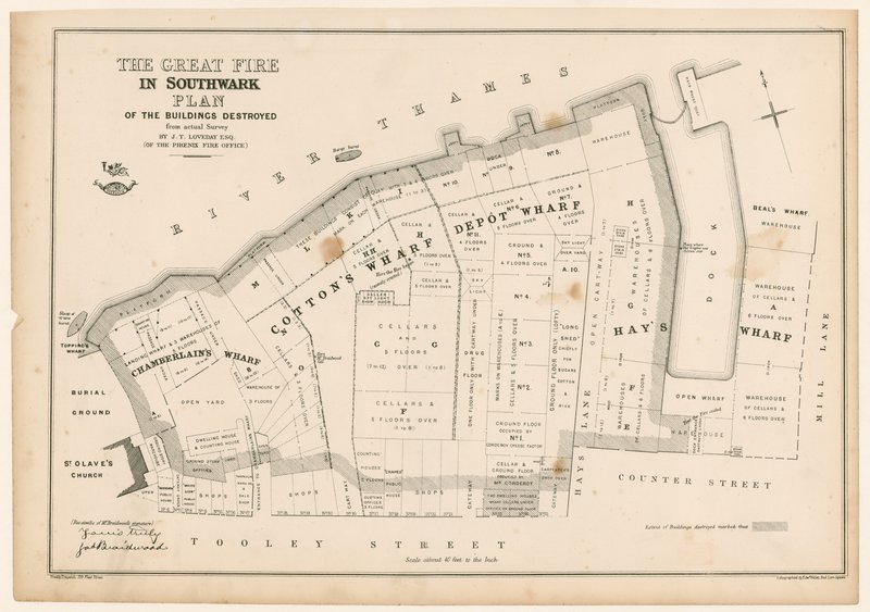 Het Grote Vuur in Southwark Plan door English School