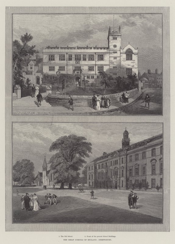 De grote scholen van Engeland, Shrewsbury (gravure) door English School