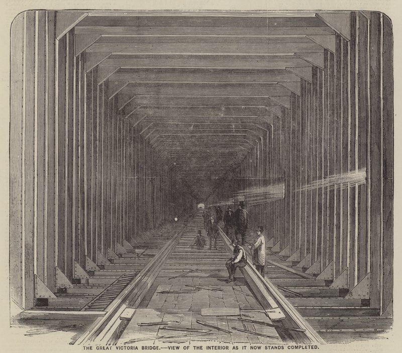 The Great Victoria Bridge, View of the Interior as it Stands Completed (gravure) door English School