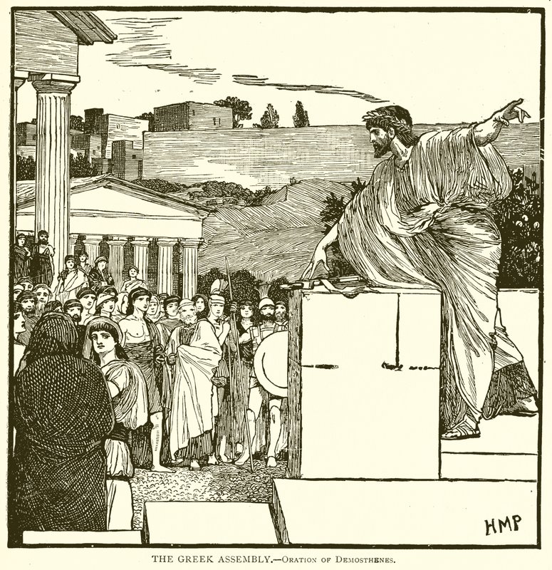 De Griekse Vergadering.--Redevoering van Demosthenes door English School