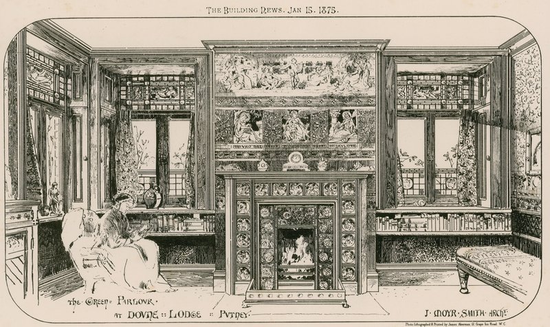 De Groene Salon in Dovne Lodge, Putney, Londen door English School