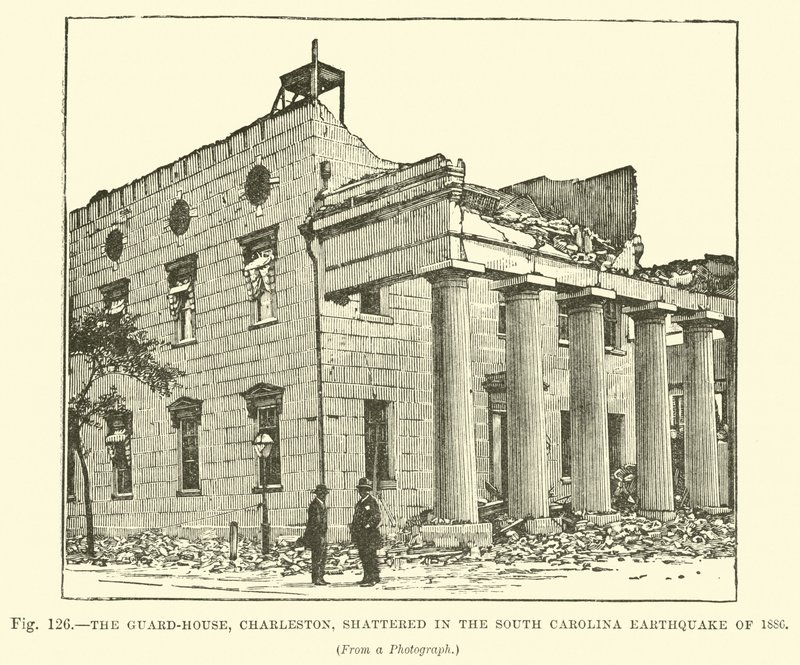 Het wachthuis, Charleston, verwoest tijdens de aardbeving in South Carolina van 1886 door English School
