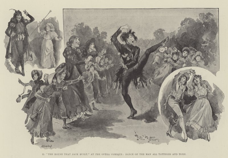 "Het huis dat Jack bouwde," in de Opera Comique, dans van de man helemaal gehavend en gescheurd door English School