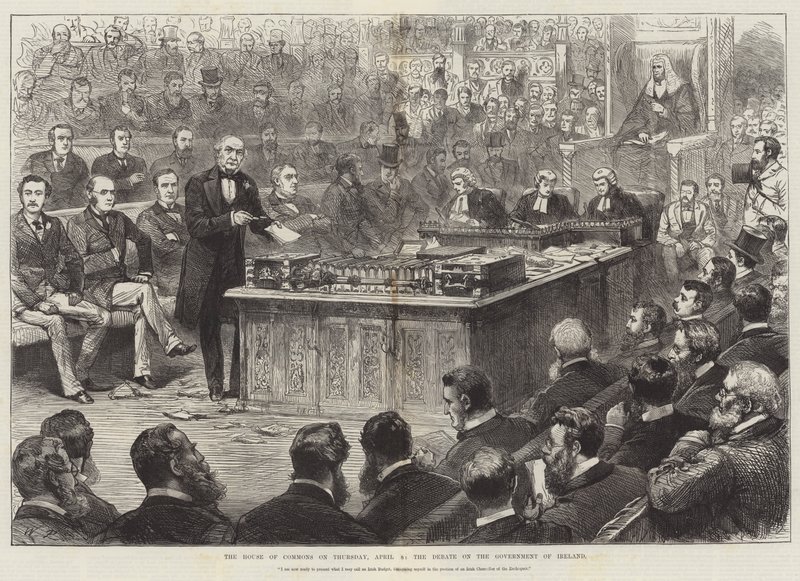 Het Lagerhuis op donderdag 8 april, het debat over de regering van Ierland door English School