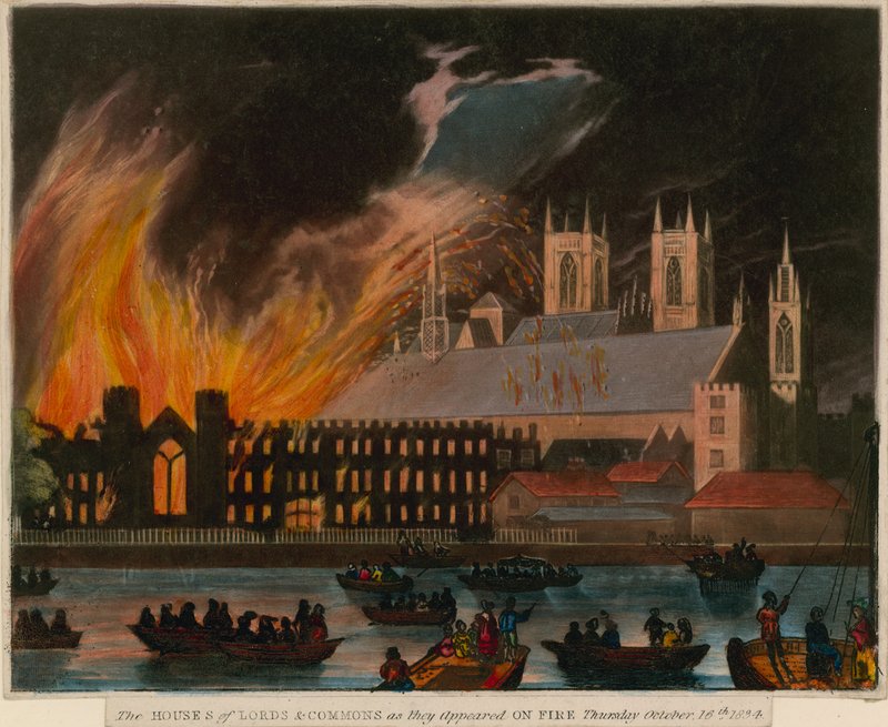 De Huizen van Lords en Commons zoals ze in brand stonden, 16 oktober 1834 door English School