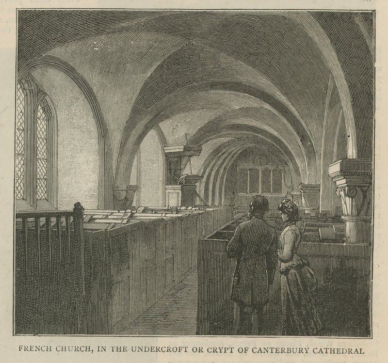 De Hugenoten in Engeland: Franse kerk in de crypte van de kathedraal van Canterbury door English School