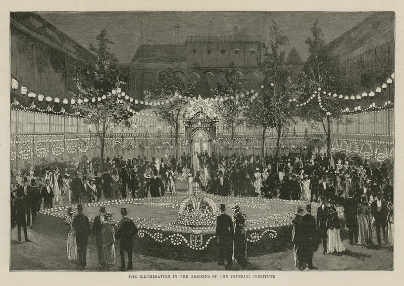 Het Imperial Institute: De verlichting in de tuinen door English School