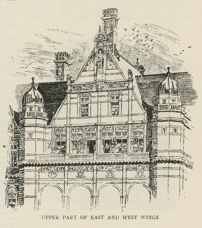 Het Imperial Institute: Bovenste deel van de oost- en westvleugels door English School