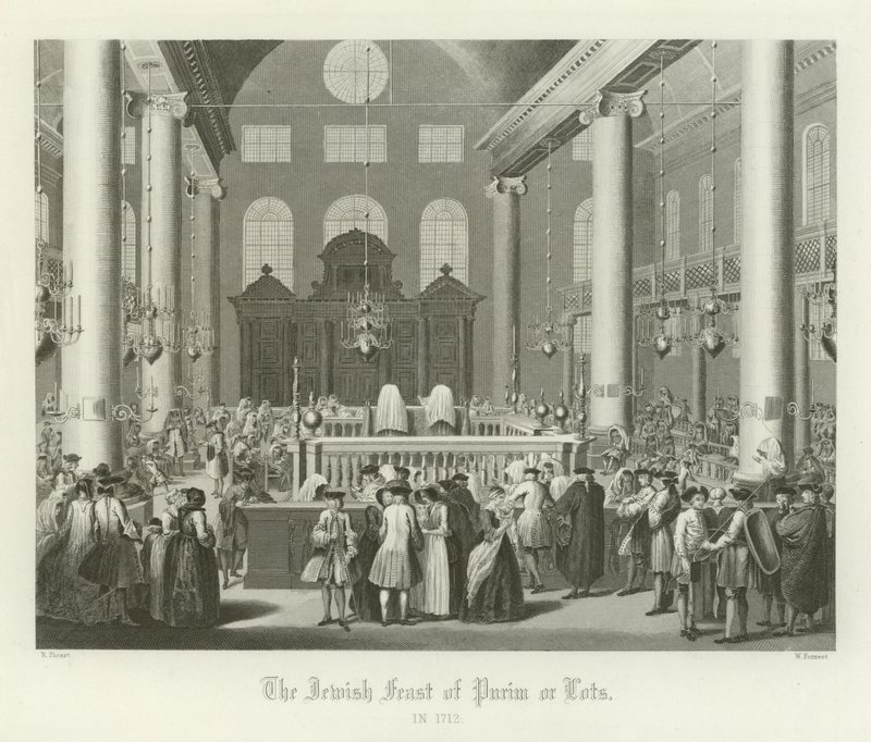 Het Joodse feest van Poerim, of loten, 1712 door English School