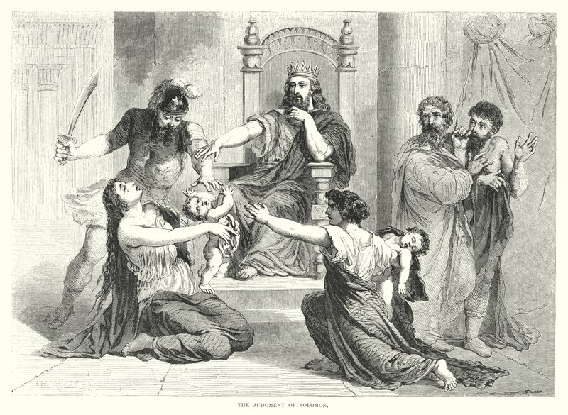 Het oordeel van Salomo (gravure) door English School