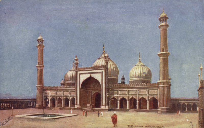 De Jumma Musjid, Delhi (kleurenlitho) door English School