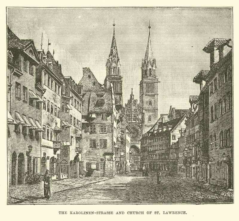 De Karolinen-Strasse en de Sint-Laurenskerk door English School