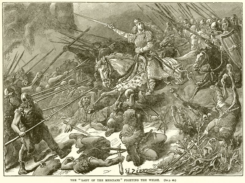 De Dame van de Mercians vecht tegen de Welsh door English School